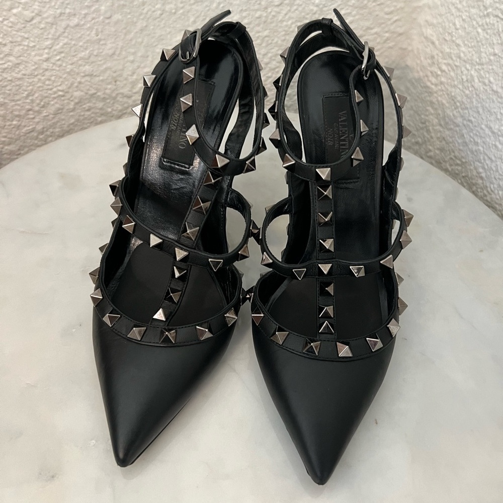 Valentino Noir Rockstud Slingbacks Matte Black